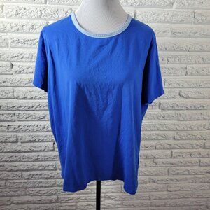 Lands End Womens Top 1X 16W 18W Plus Tee Short Sleeve Blue Cotton Blend BLU218E